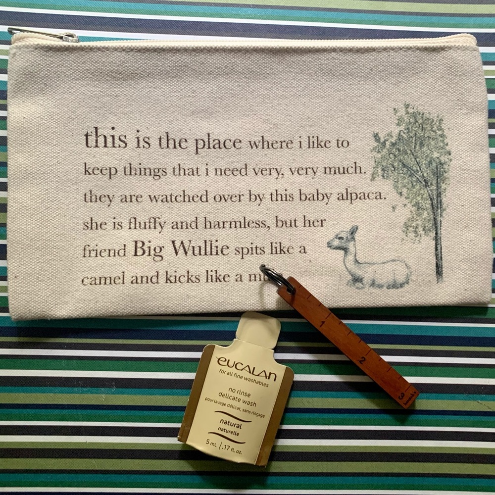 Alpacaly ever after…pouch, wood ruler keychain & eucalan